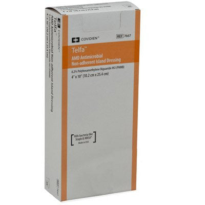 494052 - Telfa - Telfa AMD Antimicrobial Island Dressing 4 X 10 Inch Rectangle Sterile Film Backing, 7667, Pack of 1, (EA)