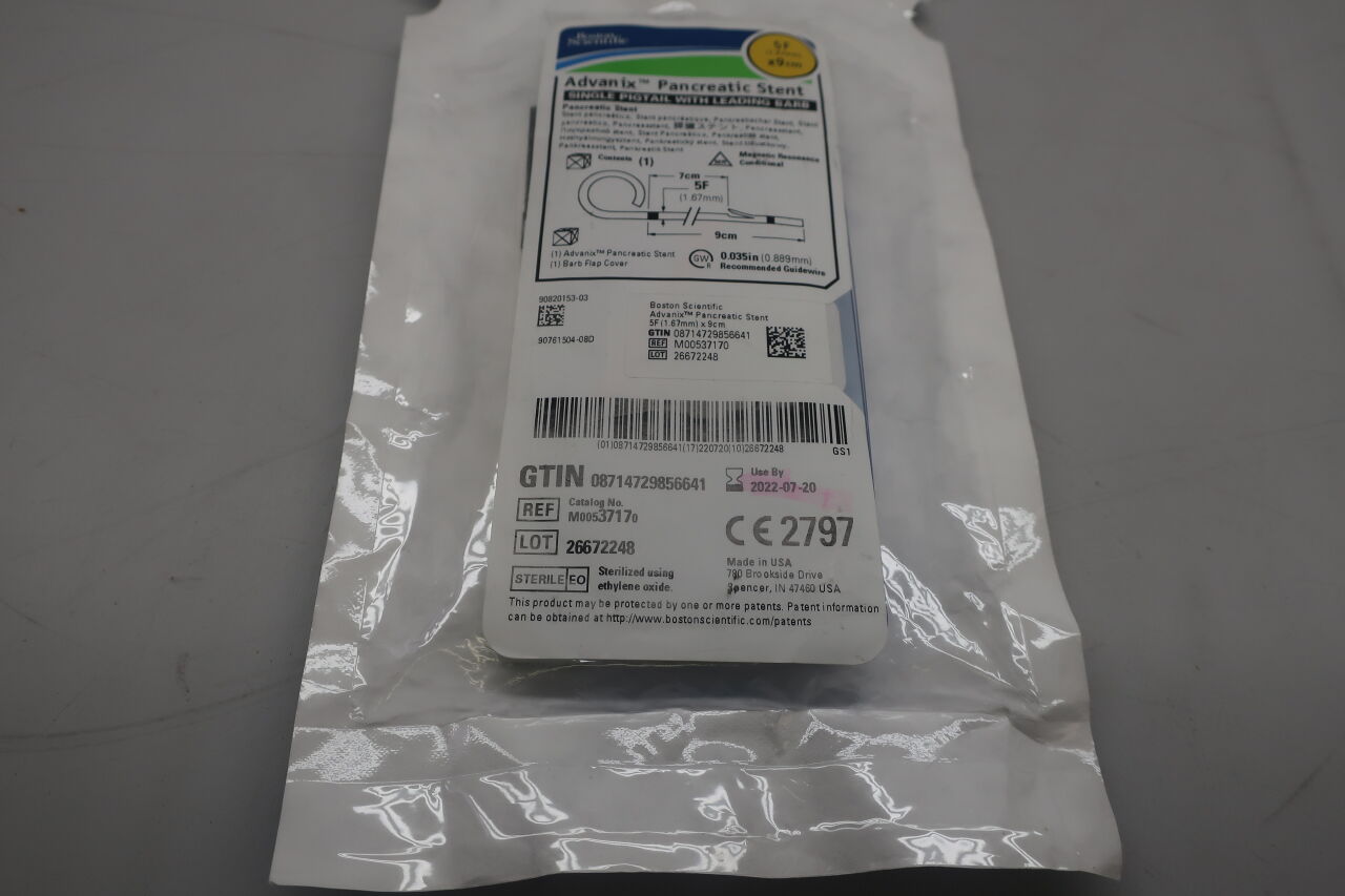 3717 - BOSTON SCIENTIFIC - Advanix Pancreatic Stent, Single Pigtail with Leading Barb, 5Fr x 9cm, () - ( Expiry Date: 2023-12-19 )
