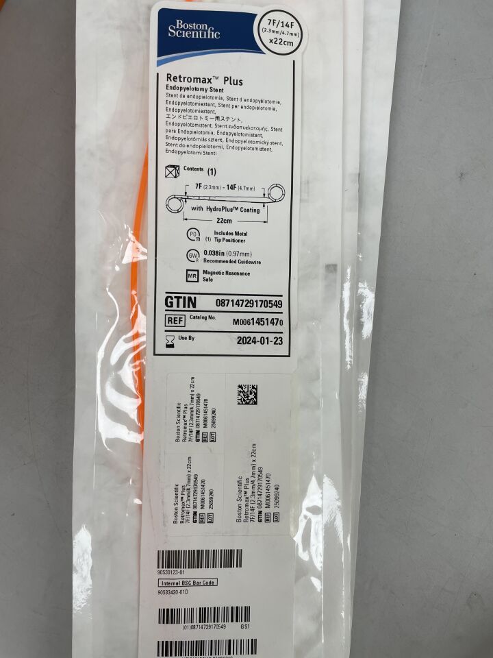 145147 - BOSTON SCIENTIFIC - Retromax Plus Endopyelotomy Stent, 7F/14F x 22cm, (EA) - ( Expiry Date: 2024-01-23 )