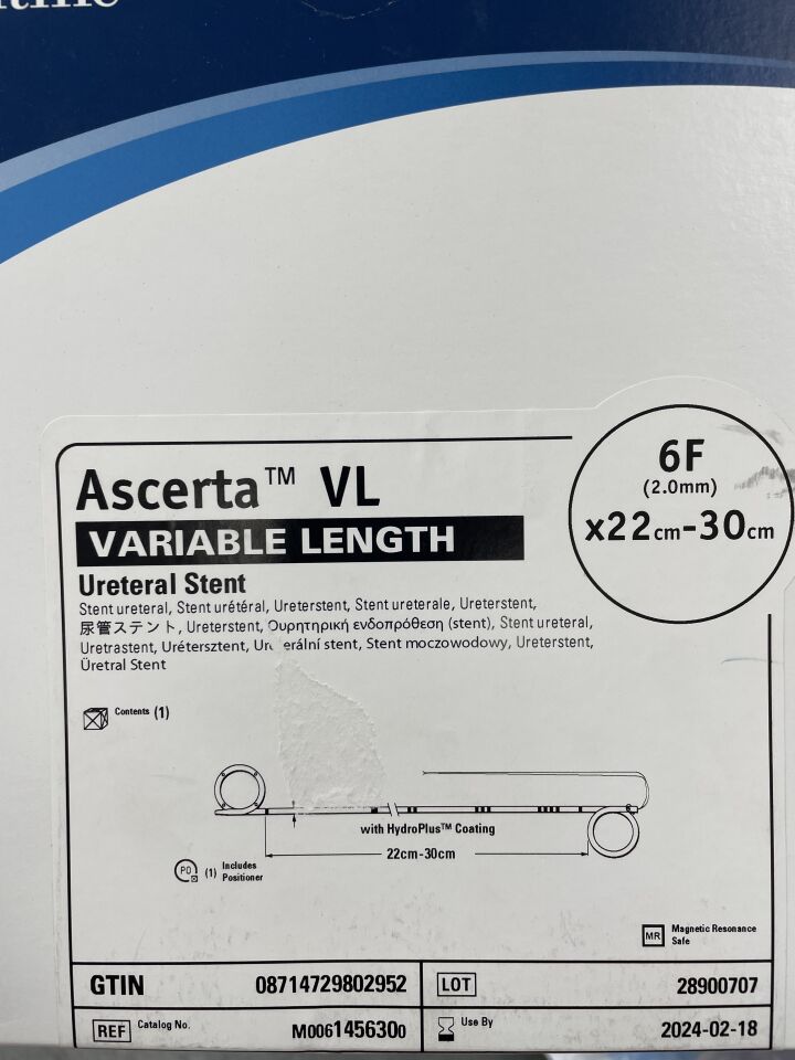 145630 - BOSTON SCIENTIFIC - Ascerta VL Ureteral Stent, Variable Length, 6F x 22-30cm, (BX/1) - ( Expiry Date: 2024-02-18 )