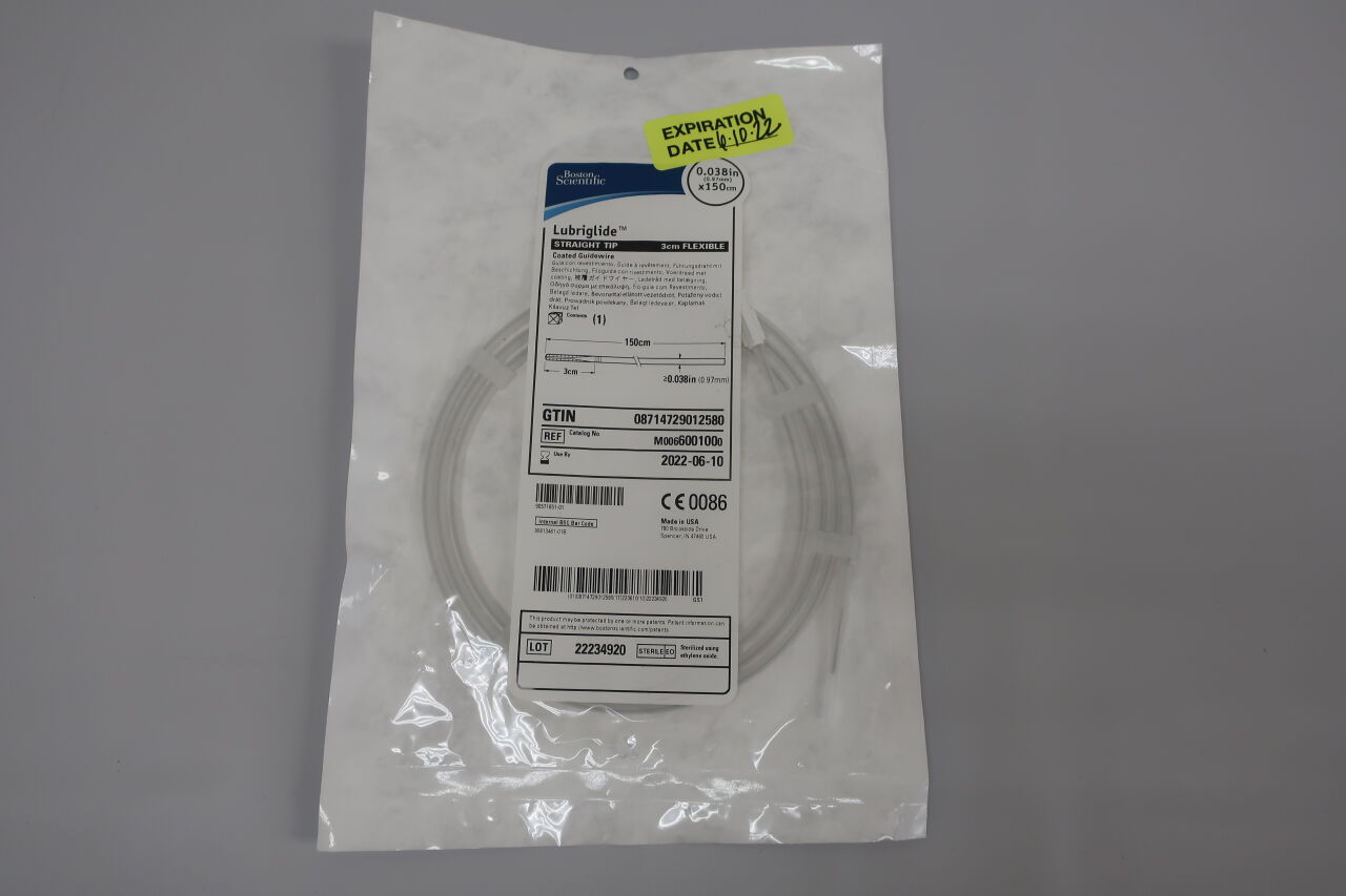 600100 - BOSTON SCIENTIFIC - Lubriglide Coated Guidewire, Straight Tip, 3cm Flexible, 0.038" x 150cm, (EA) - ( Expiry Date: 2023-10-06 )