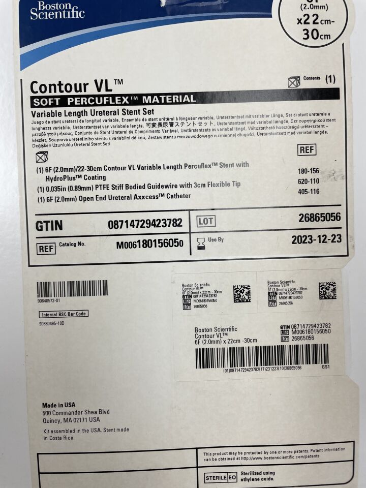 18015605 - BOSTON SCIENTIFIC - Contour VL Variable Length Ureteral Stent Set, Soft Percuflex Material, 6F x 22cm-30cm, (EA) - ( Expiry Date: 2023-12-23 )