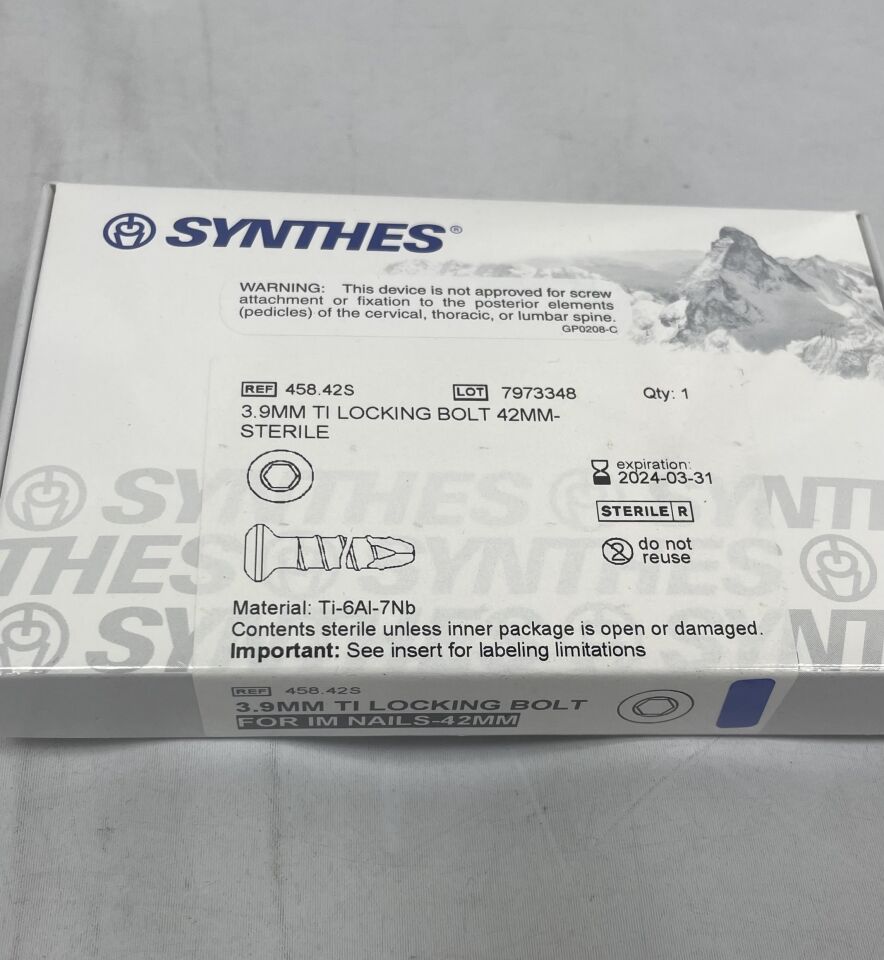 458.42S - SYNTHES - 3.9mm ti locking bolt 42mm, (BX/1) - ( Expiry Date: 2024-03-31 )