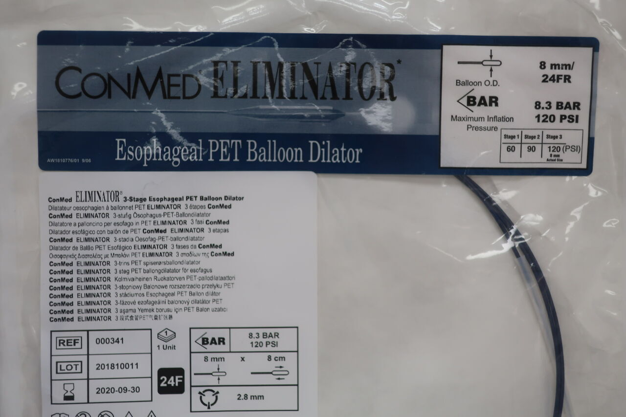 341 - CONMED - eliminator esophageal pet balloon dilator 24f x 8mm x 8cm x 2.8mm (x), () - ( Expiry Date:  )
