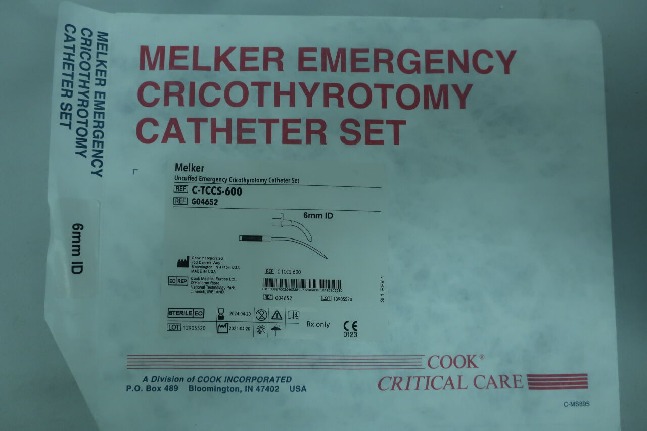 G04652 - COOK - Melker Uncuffed Emergency Cricothyrotomy Catheter Set 6mm, () - ( Expiry Date: 2023-10-05 )