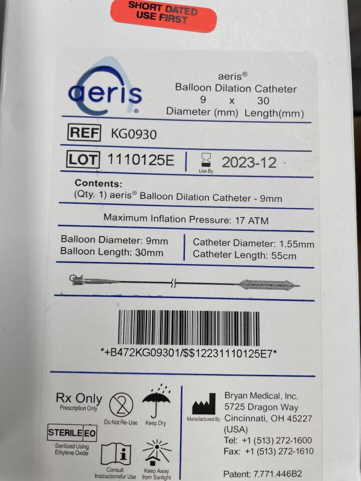 KG0930 - AERIS - Aeris Balloon Dilation Catheter 9mm x 30mm, 55cm
, () - ( Expiry Date: 2023-12-28 )