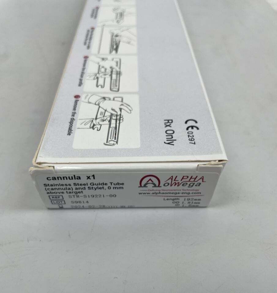 STR-S19221-00 - ALPHA OMEGA - Cannula, Stainless Steel Guide Tube and Stylet, 0mm above target, 192mm length, (BX/1) - ( Expiry Date: 2024-02-28 )