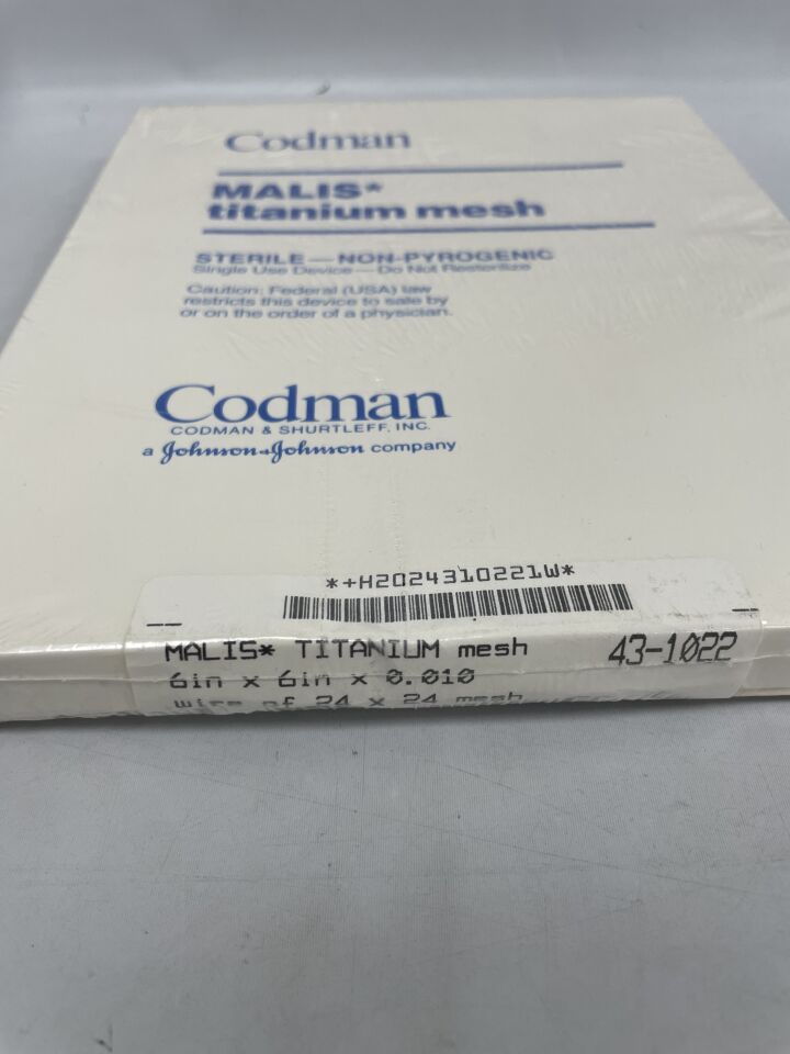 43-1022 - CODMAN - Malis Titanium mesh, 6" x 6" x 0.010", (BX/1) - ( Expiry Date: 2020-01-01 )