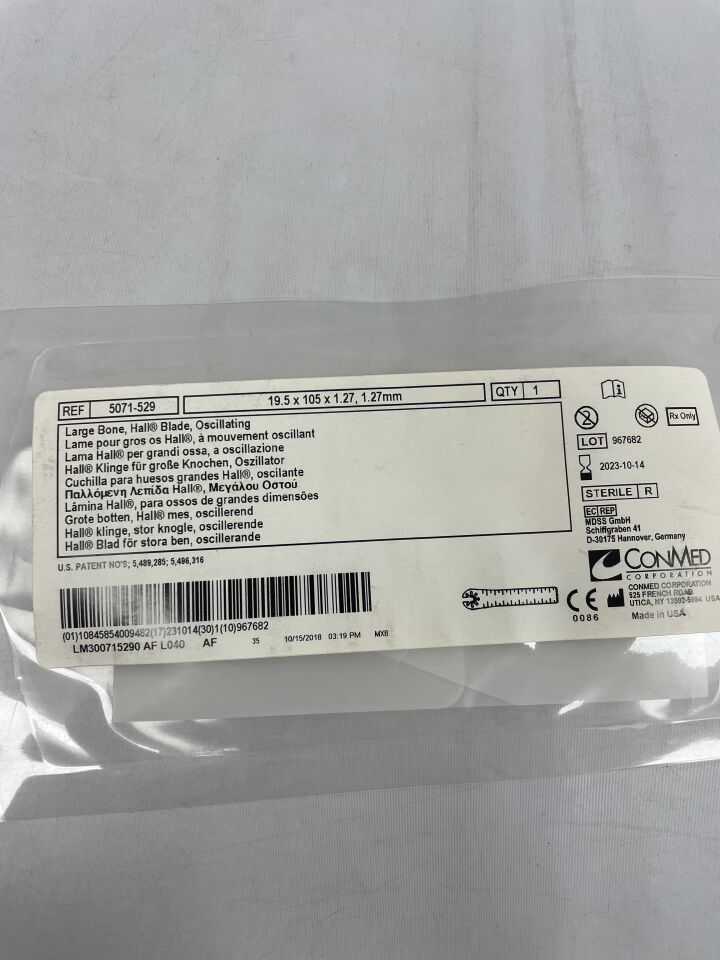 5071-529 - CONMED - large bone, hall blade, oscillating, 19.5 x 105 x 1.27, 1.27mm, (EA) - ( Expiry Date: 2023-10-14 )