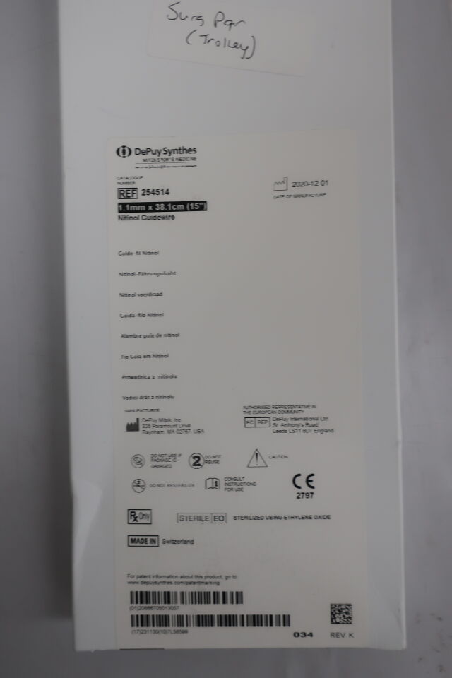 254514 - DEPUY MITEK - Nitinol Guidewire, 1.1mm x 38.1cm, (EA) - ( Expiry Date: 2023-12-31 )
