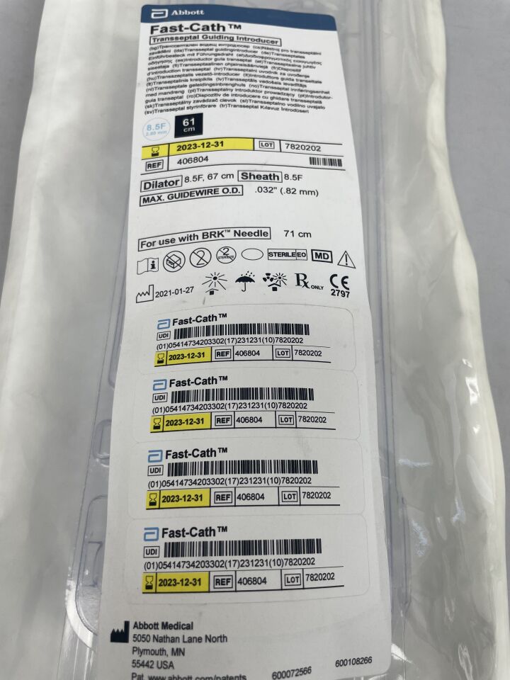 406804 - ABBOTT - Fast-Cath Transseptal Guiding Introducer, 8.5F, 67cm, Max. Guidewire OD .82mm, (EA) - ( Expiry Date: 2023-12-31 )