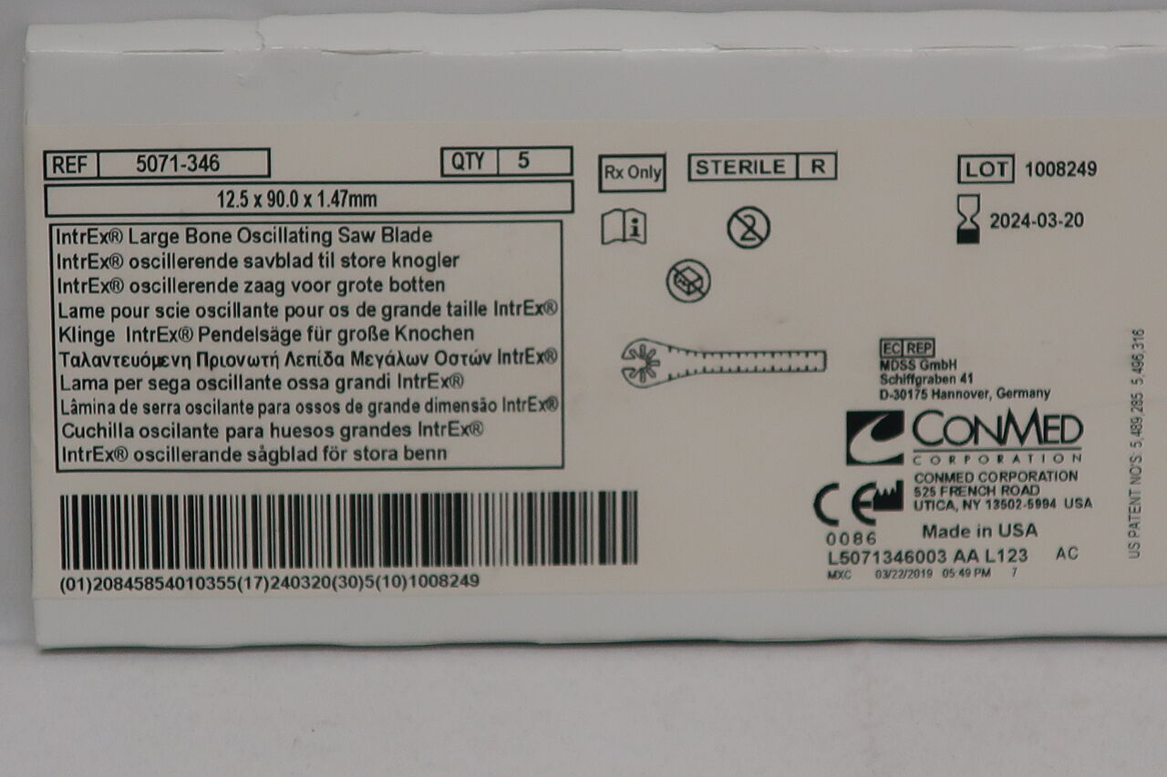 5071-346 - CONMED - INTREX LARGE BONE OSCILLATING SAW BLADE 12.5 X 90.0 X 1.47mm, (BX/5) - ( Expiry Date: 2024-03-20 )