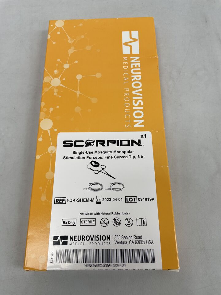 I-DK-SHEM-M - NEUROVISION - Neurovision Mosquito Monopolar Stimulation Forceps, Fine Curved Tip, 5", (BX/1) - ( Expiry Date: 2023-04-01 )