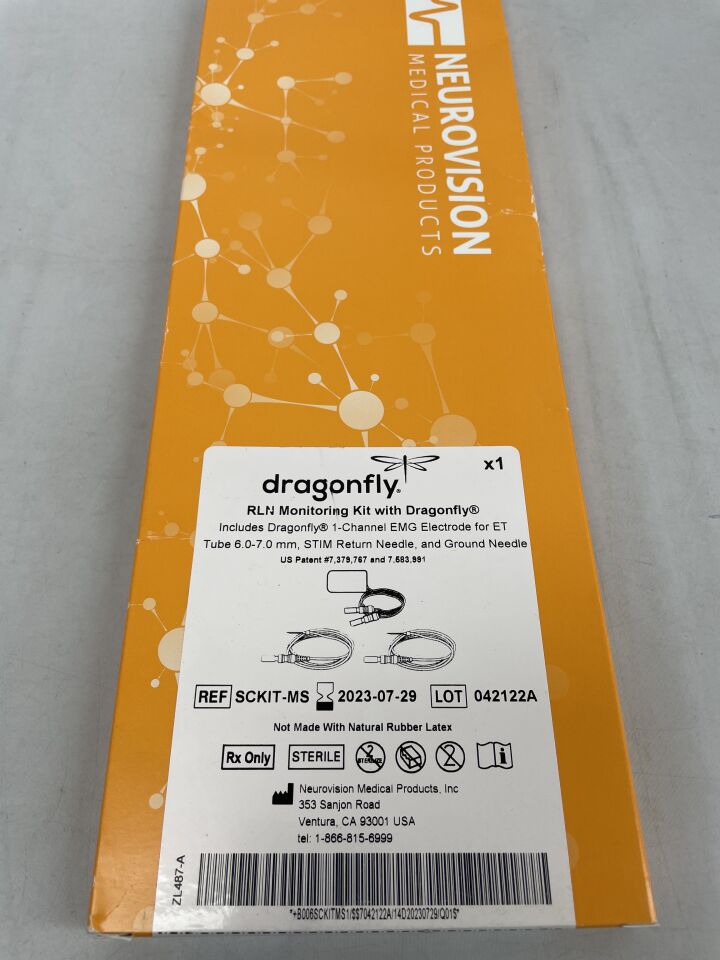 SCKIT-MS - NEUROVISION - RLN Monitoring Kit with Dragonfly, EMG Electrode for ET tube 6-7mm, Stim Return and Ground Needle, (BX/1) - ( Expiry Date: 2023-07-29 )