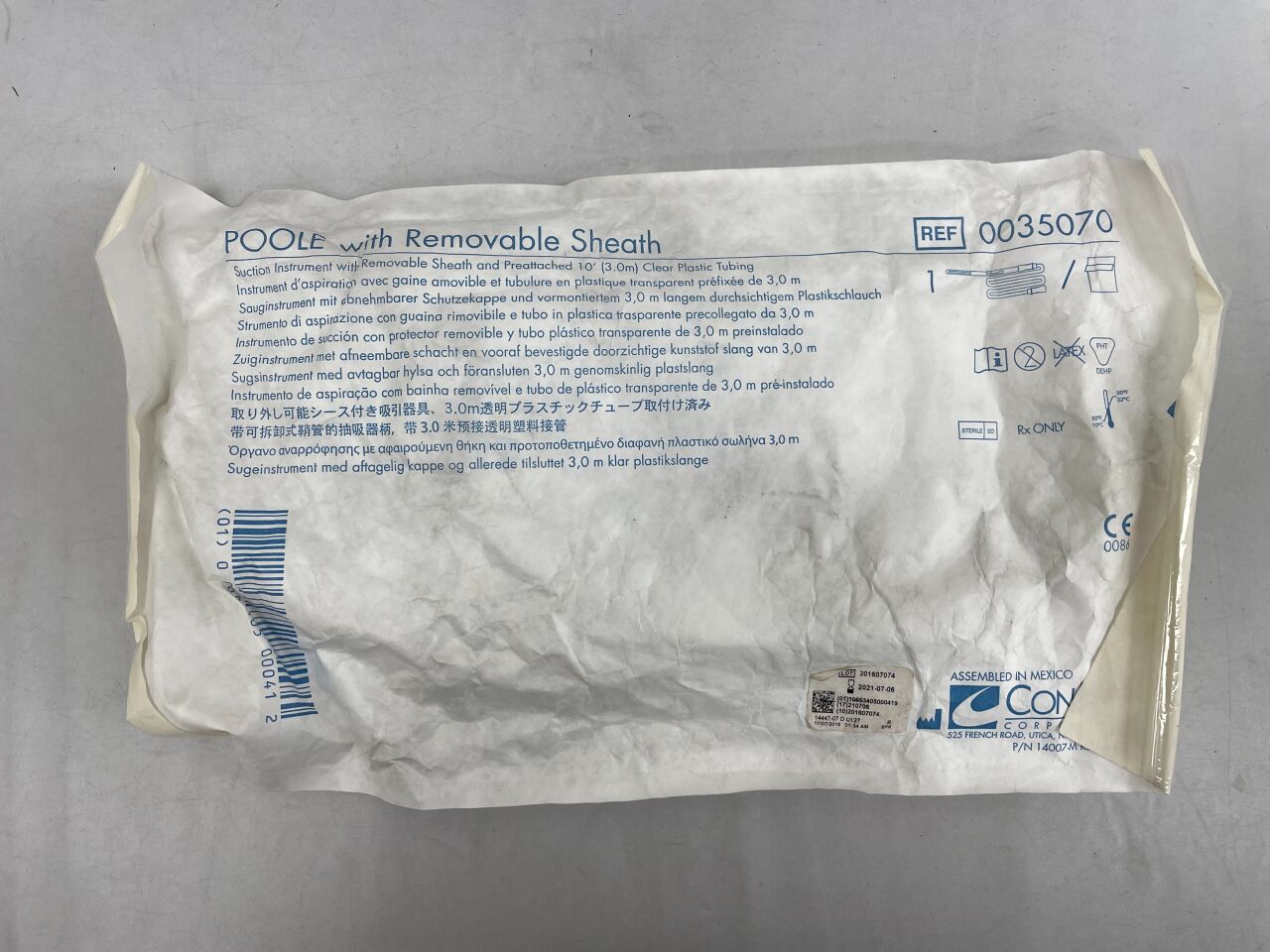 0035070 - CONMED - Poole with removable sheath suction instrument with removable sheath and reattached 10’ clear plastic tubing, () - ( Expiry Date: 2022-11-21 )