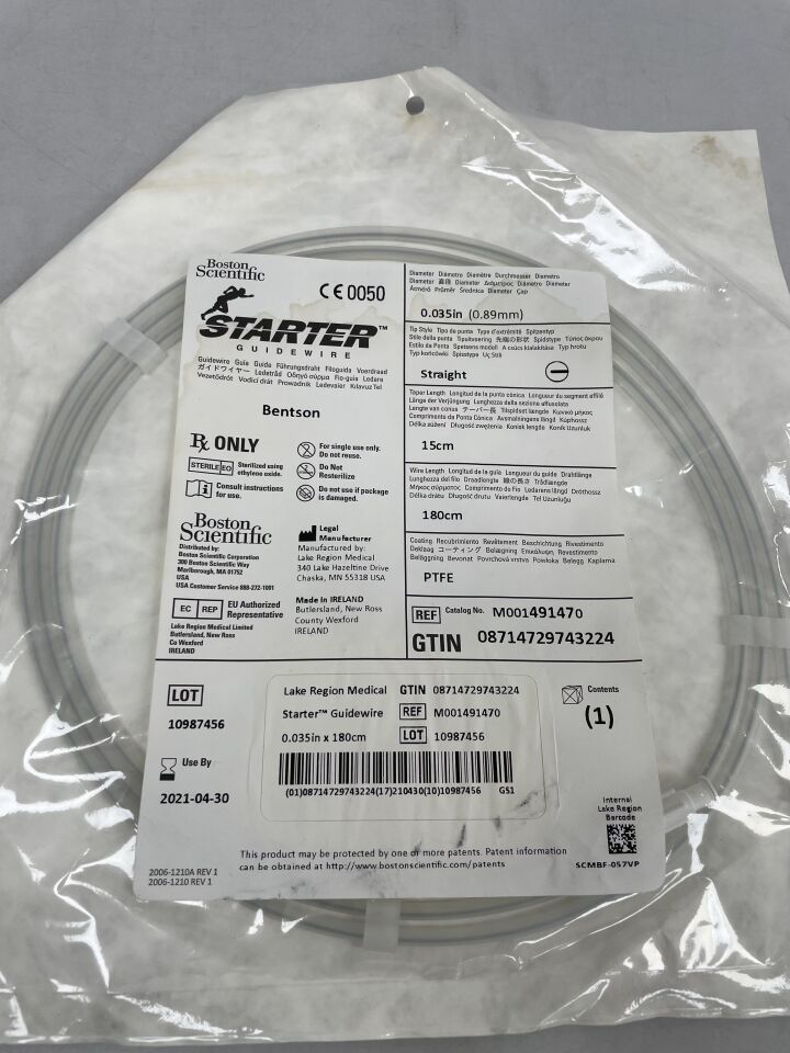 49147 - BOSTON SCIENTIFIC - Starter Guidewire Bentson .035", Straight, 15cm, 180cm,PTFE, (EA) - ( Expiry Date: 2021-04-30 )
