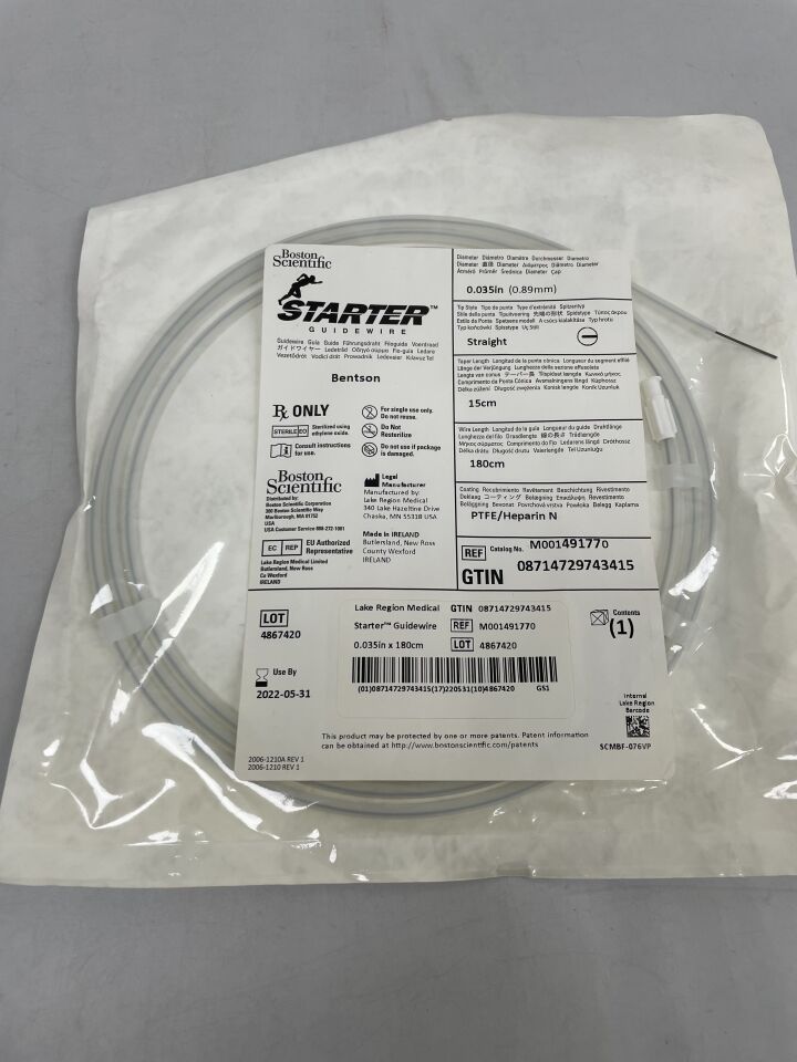 49177 - BOSTON SCIENTIFIC - Starter Guidewire Bentson .035", Straight, 15cm, 180cm, PTFE Heparin, (EA) - ( Expiry Date: 2022-05-31 )