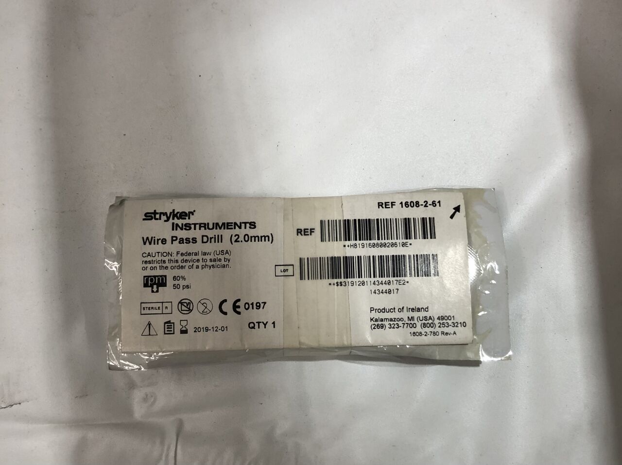 1608-2-61 - STRYKER - Wire pass drill 2.0mm, (EA) - ( Expiry Date: 2019-12-01 )