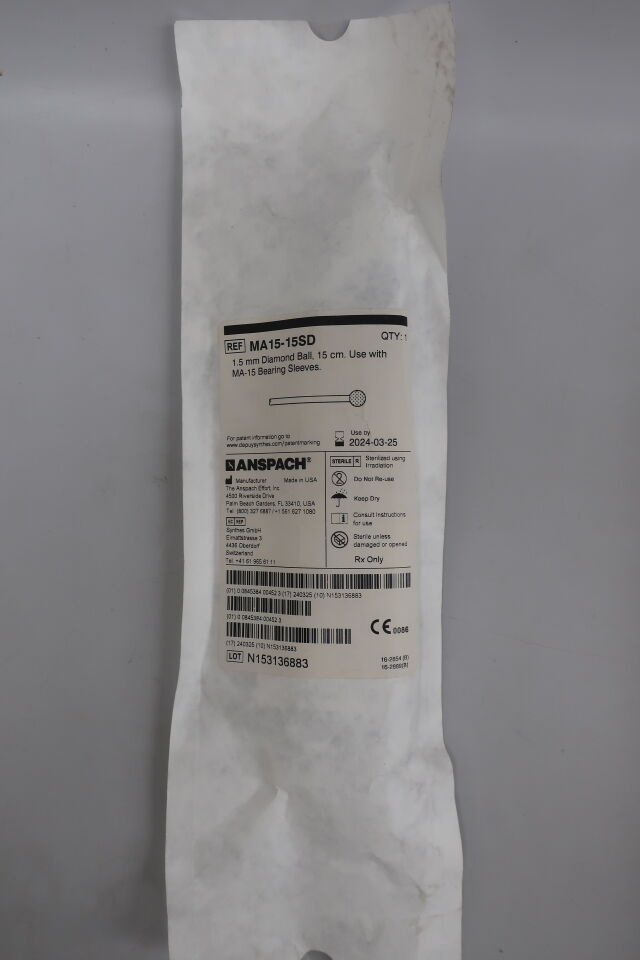 MA15-15SD - ANSPACH - 1.5 mm Diamond Ball, 15 cm. Use with MA-15 Bearing Sleeves., (EA) - ( Expiry Date: 2023-08-13 )
