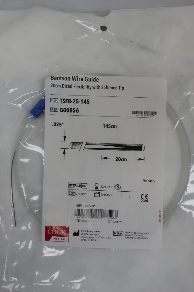 G00856 - COOK - Bentson Standard WireGuide, 0.025 in. dia. x 145 cm Length, (EA) - ( Expiry Date: 2023-04-29 )