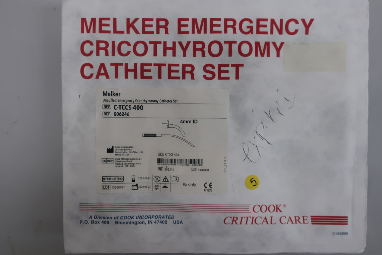 G06246 - COOK - Melker Emergency Cricothyrotomy Catheter Set, 4 ID x 5.9 mm OD, 4.2 cm Length, () - ( Expiry Date: 2023-02-11 )