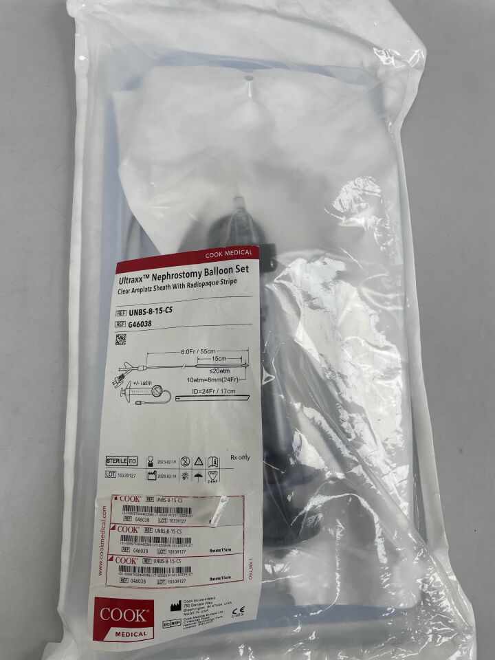 G46038 - COOK - ultraxx nephrostomy balloon catheter set w/inflator 8mm x 15cm, (EA) - ( Expiry Date: 2023-02-19 )