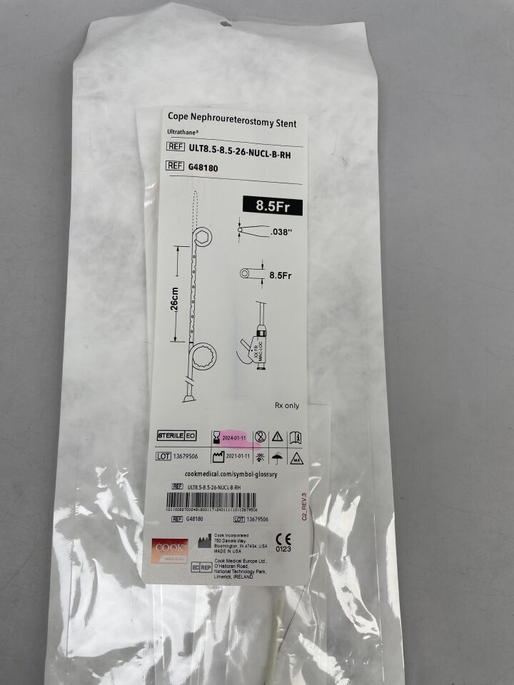 G48180 - COOK - Cope Nephroureterostomy Stent Ultrathane 8.5F x 26cm, (EA) - ( Expiry Date: 2024-01-11 )