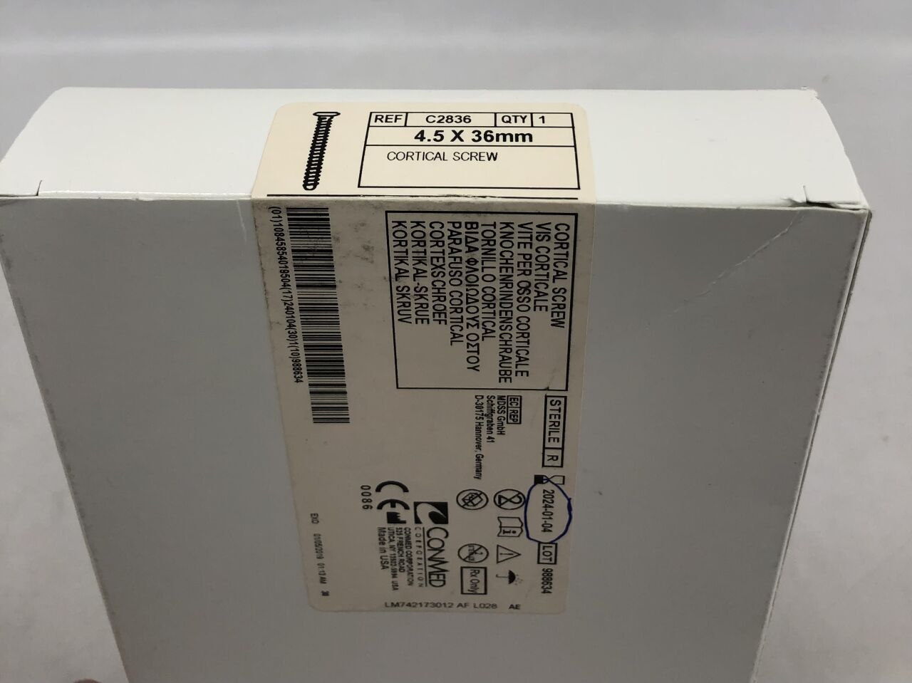 C2836 - CONMED - Cortical screw, 4.5x36mm, (BX) - ( Expiry Date: 2024-01-04 )