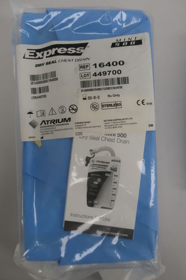 16400 - ATRIUM - express mini 500 dry seal chest drain, (EA) - ( Expiry Date: 2022-08-22 )