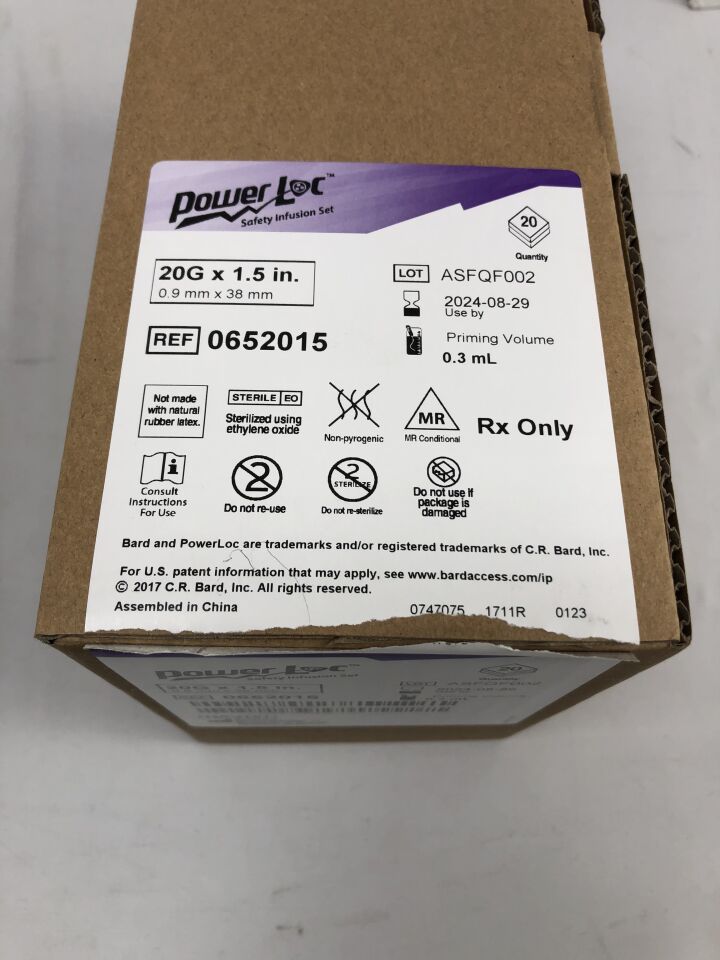 652015 - BARD - powerloc safety infusion set without y site, 20g x 1.5in, (EA) - ( Expiry Date: 2024-07-20 )