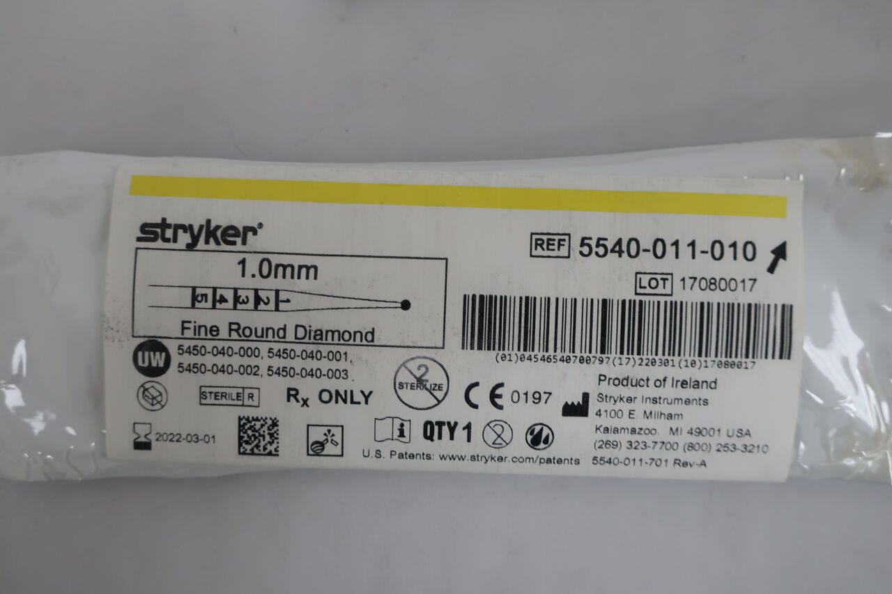 5540-011-010 - STRYKER - Round Fine Diamond Bur, 1mm, () - ( Expiry Date: 2024-03-01 )