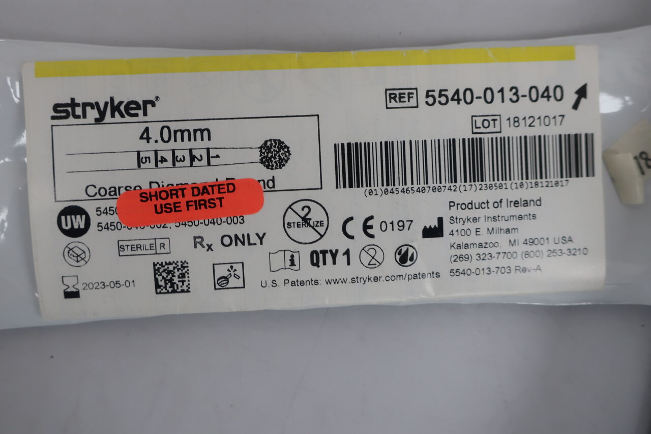 5540-013-040 - STRYKER - Round Coarse Diamond Bur, 4.0mm, () - ( Expiry Date: 2024-05-01 )