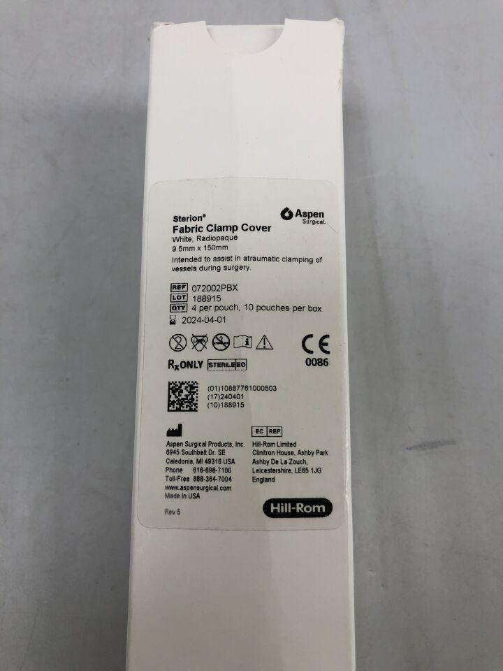 072002PBX - ASPEN - Sterion Fabric Clamp Cover, White, Radiopaque, 9.5mm X 150mm, (BX/10) - ( Expiry Date: 2024-04-01 )