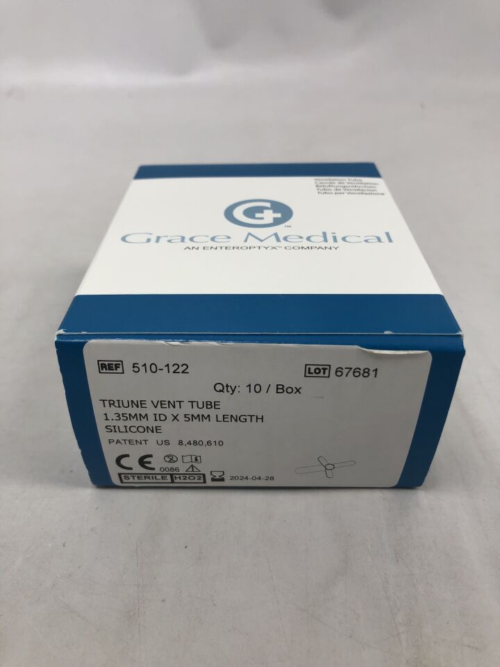 510-122 - GRACE MEDICAL - Triune Silicone Vent Tube, 1.35mm inner diameter X 5mm length, (BX/10) - ( Expiry Date: 2024-04-28 )
