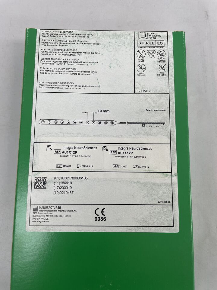 AU1X12P - INTEGRA - Auragen Cortical Strip Electrode, 12 Contacts, 10mm, (EA) - ( Expiry Date: 2023-09-19 )
