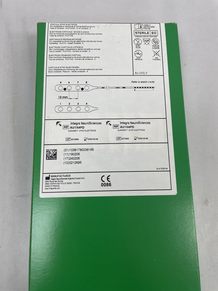 AU1X4PD - INTEGRA - Auragen Cortical Strip Electrode, 8 Contacts, 10mm, (EA) - ( Expiry Date: 2023-09-21 )