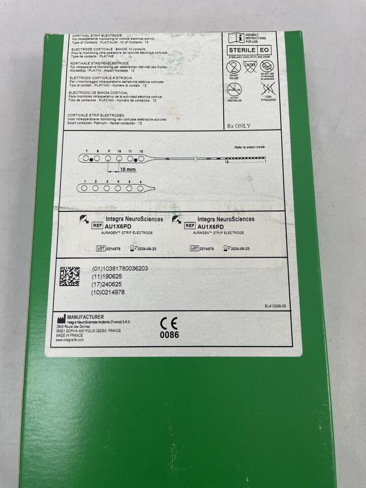 AU1X6PD - INTEGRA - Auragen Cortical Strip Electrode, 12 Contacts, 10mm, (EA) - ( Expiry Date: 2024-06-25 )