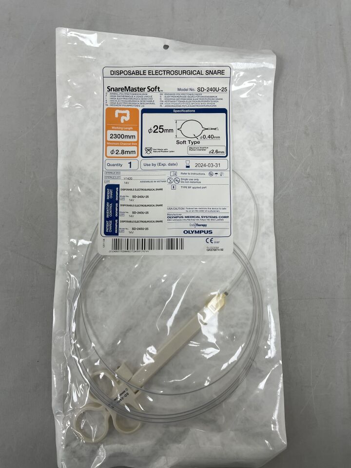 SD-240U-25 - OLYMPUS - snaremaster single-use soft oval electrosurgical snare, 2300 mm working length, 25 mm dia. loop, () - ( Expiry Date: 2024-02-27 )