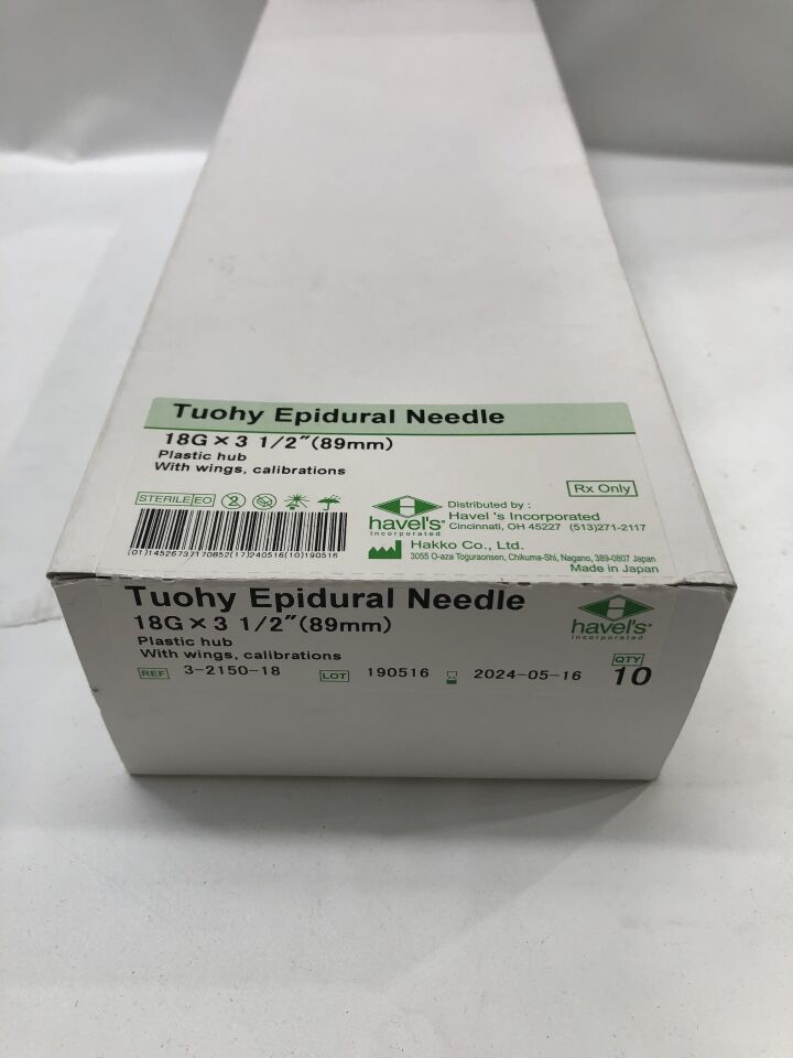 3-2150-18 - HAKKO - Tuohy Epidural Needle, 18G X 3in, (BX/10) - ( Expiry Date: 2024-05-16 )