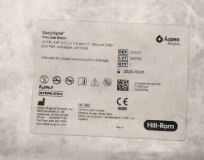 370017 - ASPEN - Hill-Rom Surgidyne Discrete Drain, 10Fr O.D. x 1.6mm I.D., (EA) - ( Expiry Date: 2023-09-01 )