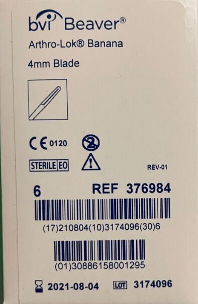 376984 - BEAVER VISITEC - Arthro-Lok Banana, 4mm Blade, (EA) - ( Expiry Date: 2024-01-28 )