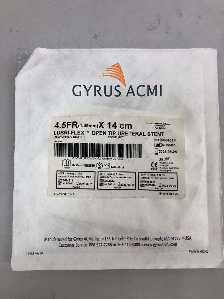 5554514 - GYRUS - lubri-flex ureteral stent, 4.5f x 14cm, (EA) - ( Expiry Date: 2023-09-28 )