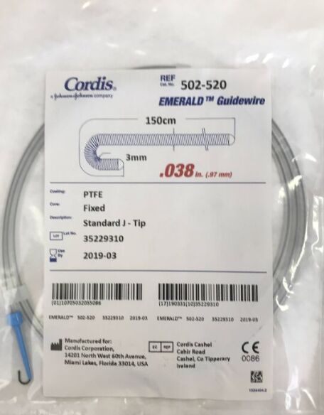 502-520 - CORDIS - Emerald Guidewire PTFE Standard J-Tip Fixed, 150cm, (EA) - ( Expiry Date: 2023-12-31 )
