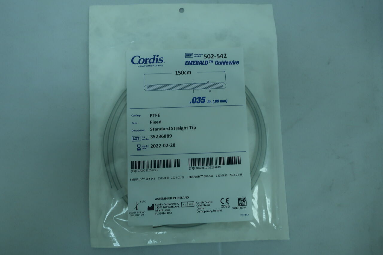 502-542 - CORDIS - Emerald Fixed-Core Guidewire, Floppy Tip, 0.035 in. dia. x 150 cm Length, () - ( Expiry Date: 2019-10-31 )