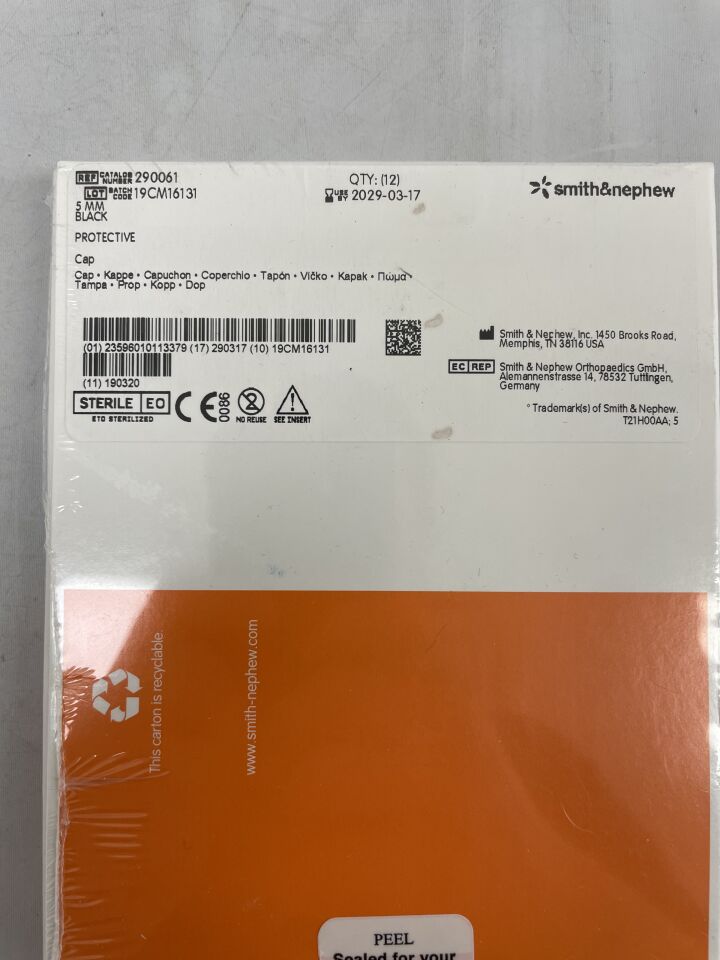 290061 - SMITH &amp; NEPHEW - Tapas protectoras de medio pasador, 5 mm, negras (Caja de 12) - (Fecha de caducidad: 17/03/2029)