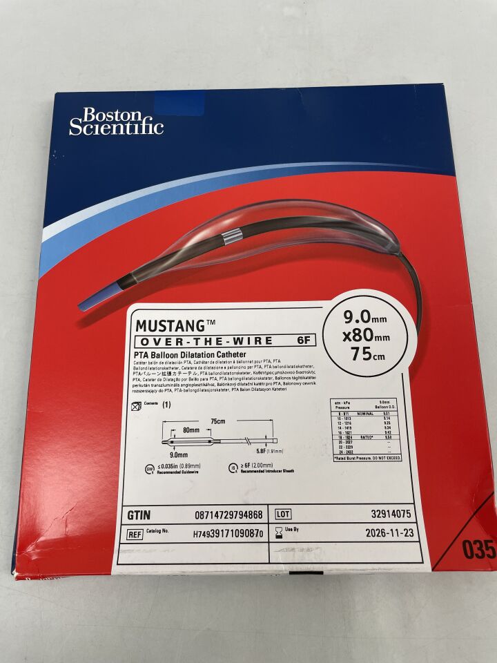 3917109087 - BOSTON SCIENTIFIC - Catéter de dilatación con balón Mustang Over The Wire 6F PTA de 9 mm x 80 mm x 75 cm (unidad) - (Fecha de caducidad: 23/11/2026)