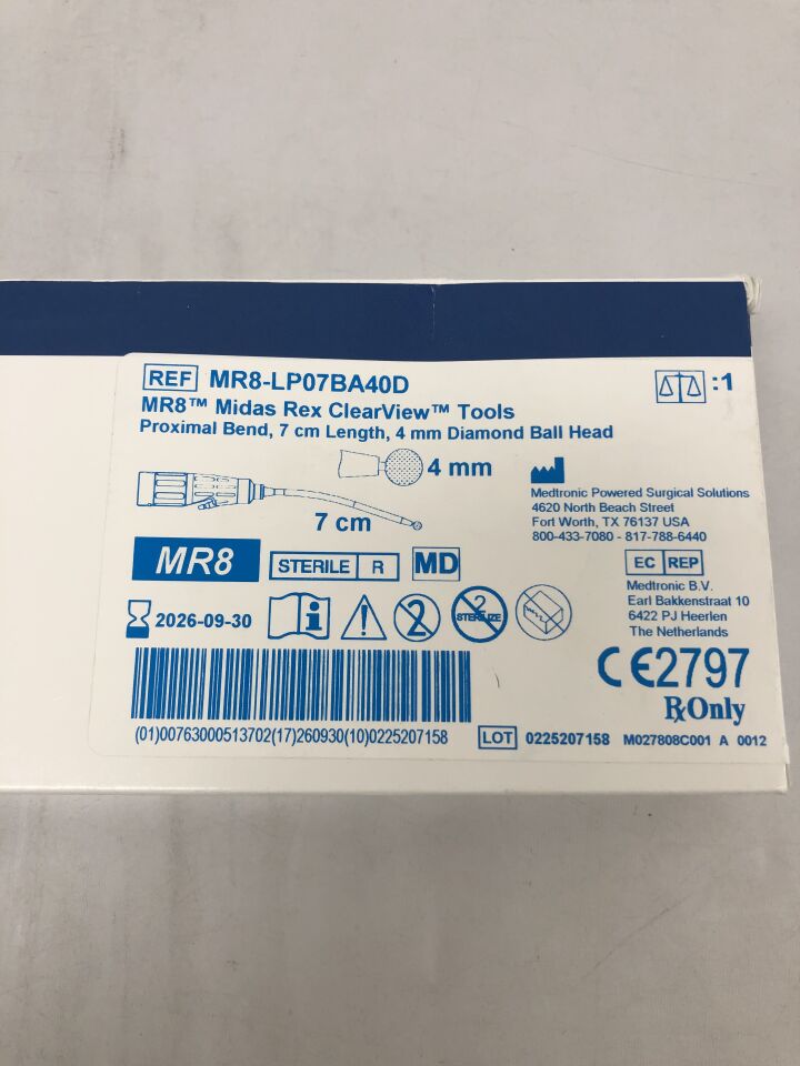 MR8-LP07BA40D  -  MEDTRONIC  -  Midas Rex ClearView Tools, Proximal Bend, 7cm length, 4cm diamond ball head , ( BX/1 )  -  ( Expiry Date : 2026-09-30 )