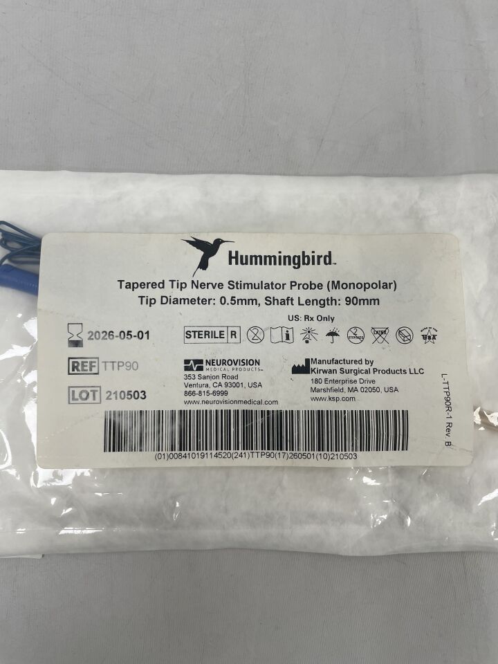 TTP90  -  KIRWAN  -  neurovision hummingbird monopolar nerve stimulator probe, tapered tip 0.5mm x 90mm , ( EA )  -  ( Expiry Date : 2026-05-01 )