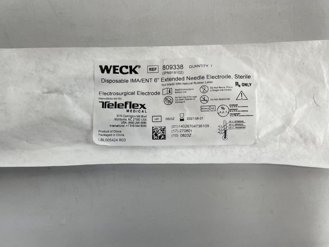 809338 - TELEFLEX - Weck 一次性 IMA/ENT 加長針電外科電極 6 英寸 x 0.75 英寸，（）-（有效期至：2027-08-01）