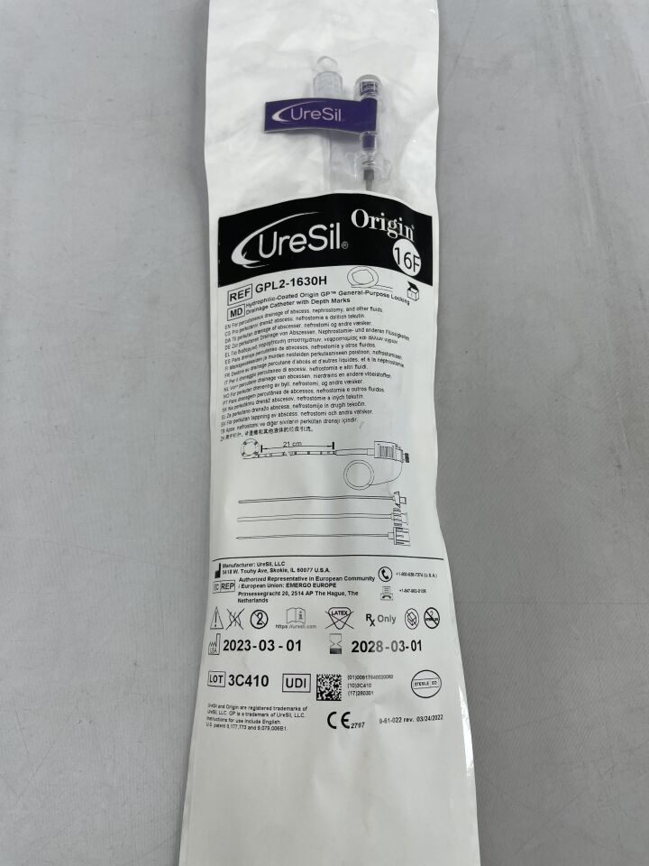 GPL2-1630H  -  URESIL  -  origin hydrophilic gp origin locking drainage catheter, 16f x 21cm , (  )  -  ( Expiry Date : 2028-03-01 )